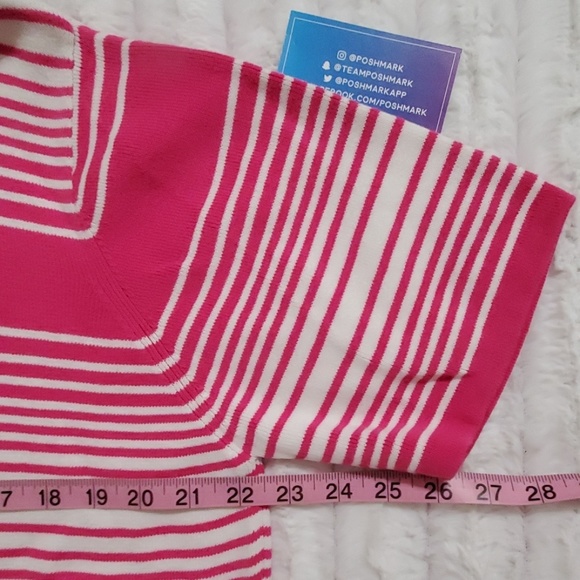 Sag Harbor Woman short sleeve pink and white striped sweater PLUS 1X - Picture 5 of 8